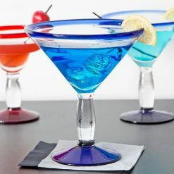 Libbey Aruba 24 Oz. Customizable Martini Glass With Cobalt Rim And Base - 12/Case