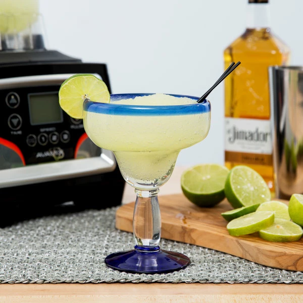 Libbey 92315 Aruba 16 Oz. Margarita Glass With Cobalt Blue Rim And Base - 12/Case 1 Libbey 92315 Aruba 16 Oz. Margarita Glass With Cobalt Blue Rim And Base - 12/Case