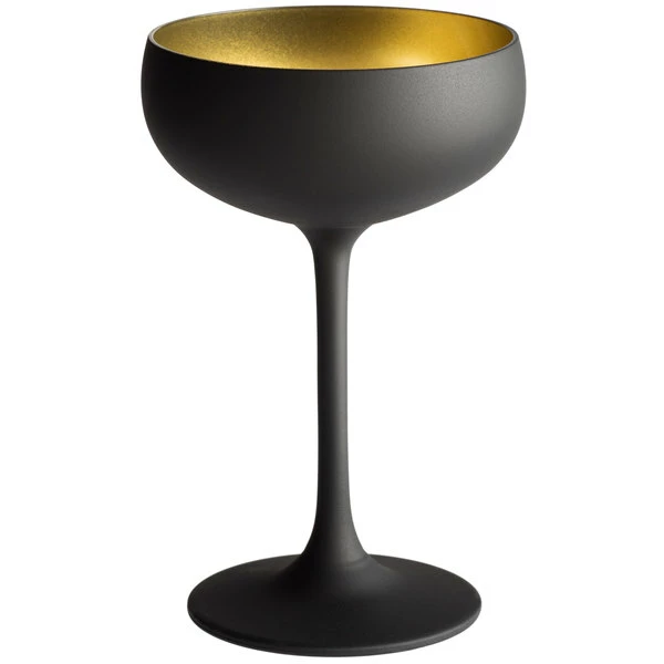 Stolzle 2730008T/2492 Glisten 8 Oz. Matte Black/Gold Coupe Glass - 6/Case 2 Stolzle 2730008T/2492 Glisten 8 Oz. Matte Black/Gold Coupe Glass - 6/Case - Image 2