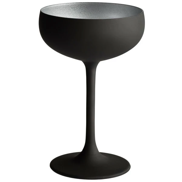 Stolzle 2730008T/2493 Glisten 8 Oz. Matte Black/Silver Coupe Glass - 6/Case 2 Stolzle 2730008T/2493 Glisten 8 Oz. Matte Black/Silver Coupe Glass - 6/Case - Image 2
