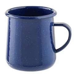 Tablecraft 10155 Enamelware 12 Oz. Blue Rolled Rim Mug With Speckles