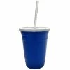 GET Enterprises GET To-Go 16 Oz. Blue Plastic Reusable Tumbler, Lid, And Straw Set - 24/Case