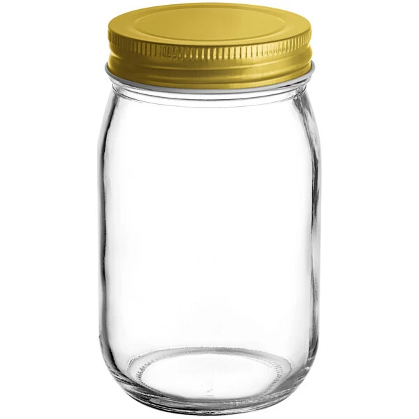 Acopa Rustic Charm 16 Oz. Drinking / Mason Jar With Gold Metal Lid - 12/Case 2 Acopa Rustic Charm 16 Oz. Drinking / Mason Jar With Gold Metal Lid - 12/Case - Image 2