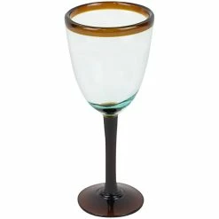 Kalalou 8 Oz. Recycled Wine Glass With Amber Rim And Stem - 6/Case