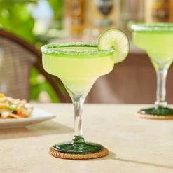 Acopa Tropic 12 Oz. Margarita Glass With Green Rim And Base - 12/Case